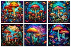 Stained Glass Mushrooms Backgrounds Watercolor Clipart Product Image 6