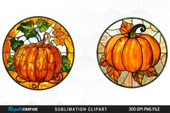 Watercolor Stained Glass Pumpkin PNG Set Clipart Product Image 1