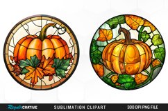 Watercolor Stained Glass Pumpkin PNG Set Clipart Product Image 1