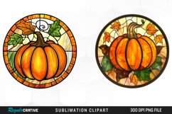 Watercolor Stained Glass Pumpkin PNG Set Clipart Product Image 1