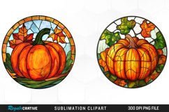 Watercolor Stained Glass Pumpkin PNG Set Clipart Product Image 1
