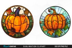 Watercolor Stained Glass Pumpkin PNG Set Clipart Product Image 1