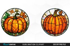 Watercolor Stained Glass Pumpkin PNG Set Clipart Product Image 1
