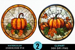 Watercolor Stained Glass Pumpkins PNG Clipart Product Image 1