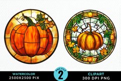 Watercolor Stained Glass Pumpkins PNG Clipart Product Image 1