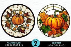 Watercolor Stained Glass Pumpkins PNG Clipart Product Image 1