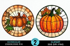 Watercolor Stained Glass Pumpkins Art Clipart Product Image 1