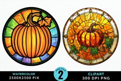 Watercolor Stained Glass Pumpkins Art Clipart Product Image 1