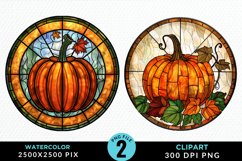 Watercolor Stained Glass Pumpkins PNG Clipart Product Image 1