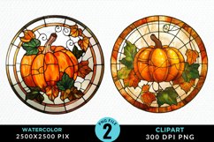 Watercolor Stained Glass Pumpkins PNG Clipart Product Image 1