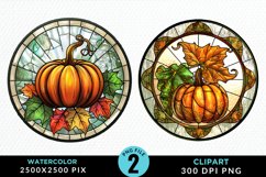 Watercolor Stained Glass Pumpkins PNG Clipart Product Image 1