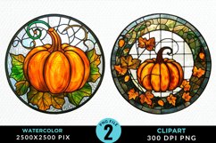 Watercolor Stained Glass Pumpkins PNG Clipart Product Image 1