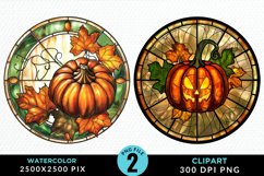 Watercolor Stained Glass Pumpkins PNG Clipart Product Image 1