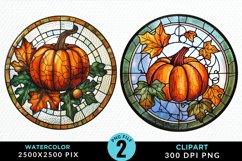 Watercolor Stained Glass Pumpkins PNG Clipart Product Image 1