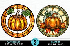 Watercolor Stained Glass Pumpkins PNG Clipart Product Image 1