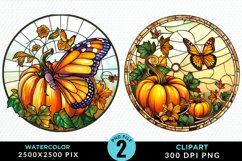Stained Glass Pumpkins Sublimation PNG Clipart Product Image 1
