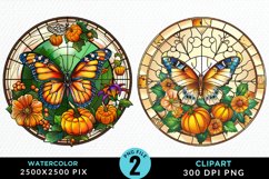 Stained Glass Pumpkins Sublimation PNG Clipart Product Image 1
