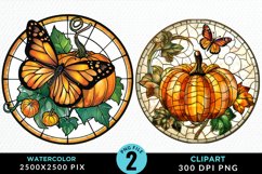 Stained Glass Pumpkins Illustration PNG Clipart Product Image 1