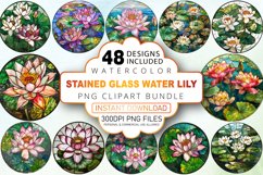 Watercolor Stained Glass Water Lily Clipart Bundle Product Image 1