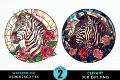 Watercolor Stained Glass Zebra Image Clipart Product Image 1