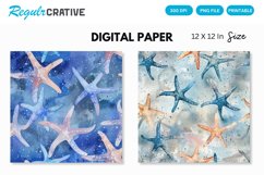 Watercolor Starfish Seamless Digital Paper, Starfish Pattern Product Image 1