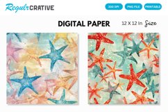Watercolor Starfish Seamless Digital Paper, Starfish Pattern Product Image 1