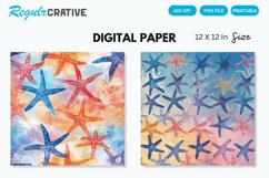 Watercolor Starfish Seamless Digital Paper, Starfish Pattern Product Image 1