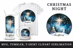 Watercolor starry night sky large sparkling Christmas star print 20 oz tumbler skinny mug wrap clipart t-shirt sublimation printable design