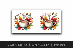 Watercolor steaming cup hot cocoa coffee tea colorful autumn leaves print 20 oz tumbler skinny mug wrap clipart t-shirt sublimation printable design
