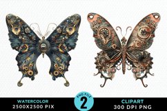 Watercolor Steampunk Butterflies Clipart Bundle Product Image 2