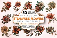 Watercolor Steampunk Flowers Clipart Bundle Product Image 1