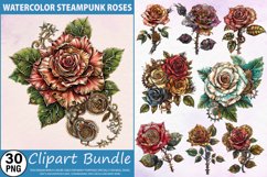 Watercolor Steampunk Roses Clipart Bundle Product Image 1