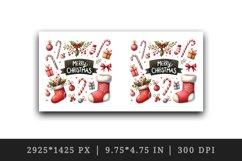 Watercolor stockings mistletoe candy canes greeting Merry Christmas quote 20 oz tumbler skinny mug wrap clipart t-shirt sublimation printable design