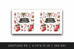 Watercolor stockings mistletoe candy canes greeting Merry Christmas quote 20 oz tumbler skinny mug wrap clipart t-shirt sublimation printable design
