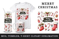 Watercolor stockings mistletoe candy canes greeting Merry Christmas quote 20 oz tumbler skinny mug wrap clipart t-shirt sublimation printable design