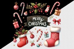 Watercolor stockings mistletoe candy canes greeting Merry Christmas quote 20 oz tumbler skinny mug wrap clipart t-shirt sublimation printable design