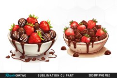 Watercolor Strawberries And Chocolate Set Clipart Product Image 1