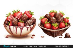 Watercolor Strawberries And Chocolate Set Clipart Product Image 1