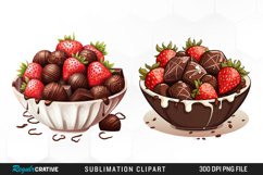 Watercolor Strawberries And Chocolate Set Clipart Product Image 1