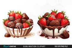 Watercolor Strawberries And Chocolate Set Clipart Product Image 1