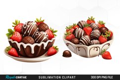 Watercolor Strawberries And Chocolate Set Clipart Product Image 1