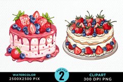 Watercolor Strawberries Dessert Clipart Product Image 1