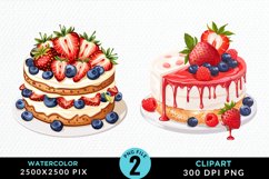 Watercolor Strawberries Dessert Clipart Product Image 1