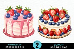 Watercolor Strawberries Dessert Clipart Product Image 1