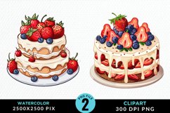 Watercolor Strawberries Dessert Clipart Product Image 1