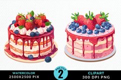 Watercolor Strawberries Dessert Clipart Product Image 1