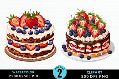 Watercolor Strawberries Dessert Art Clipart Product Image 1
