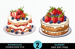 Watercolor Strawberries Dessert Clipart Product Image 1