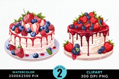 Watercolor Strawberries Dessert Clipart Product Image 1
