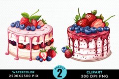 Watercolor Strawberries Dessert Clipart Product Image 1